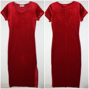 Vintage 90s Y2K Midi Dress Velvet Scarlett Red Side Slit size S Holidays Party